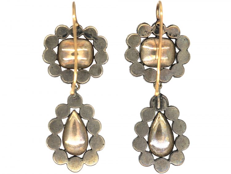 Georgian Amethyst Paste & White Paste Silver ​& Gold Drop Earrings
