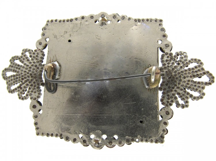 Georgian Cut Steel & Green Vauxhall Glass Brooch