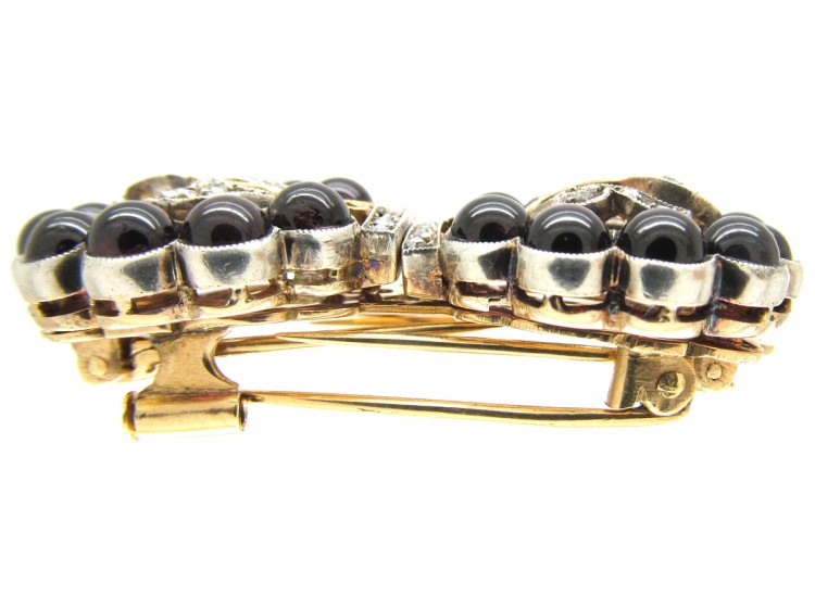 Cabochon Garnet & Diamond Art Deco Double Clip Brooch