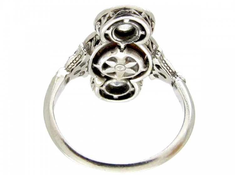 Natural Grey Pearl & Diamond Art Deco Ring