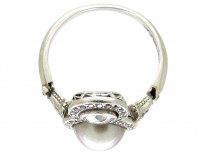 Natural Grey Pearl & Diamond Art Deco Ring