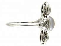 Natural Grey Pearl & Diamond Art Deco Ring