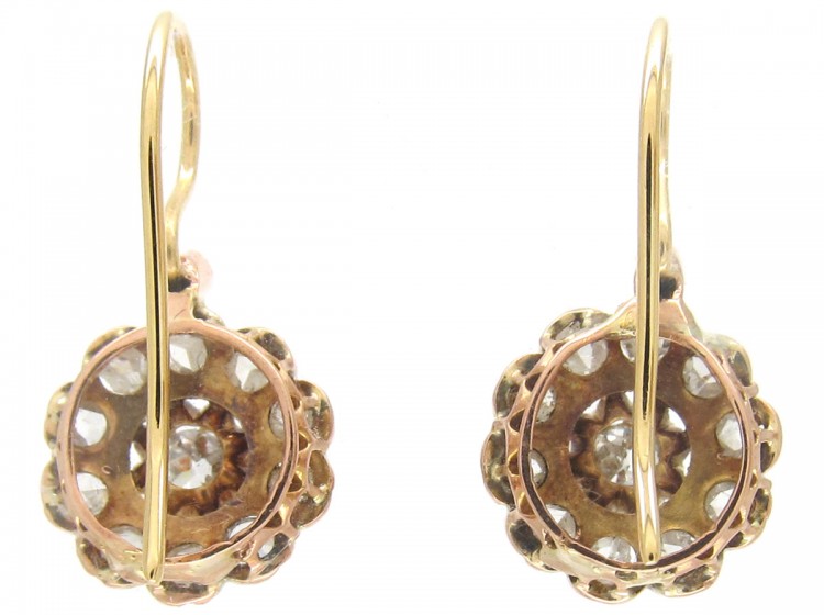 18ct Gold Diamond Cluster Edwardian Earrings
