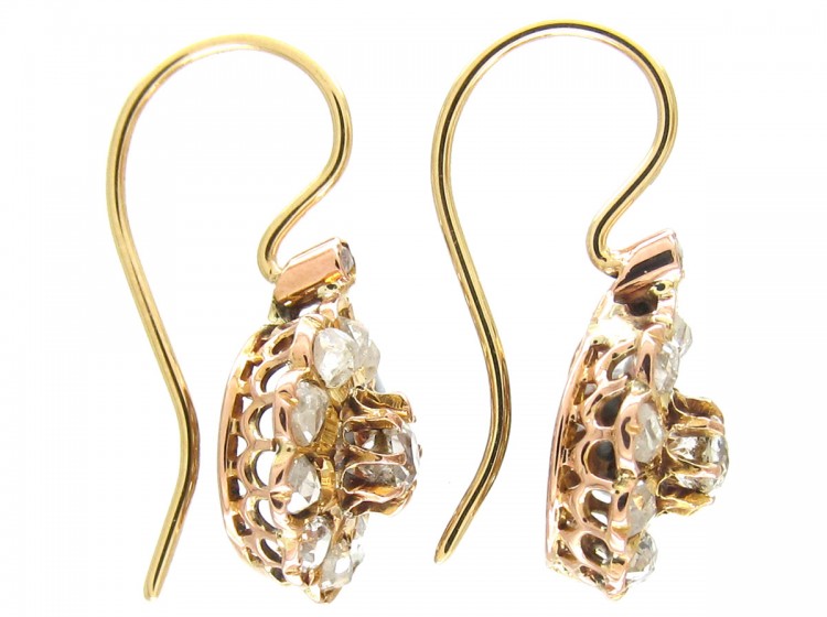 18ct Gold Diamond Cluster Edwardian Earrings