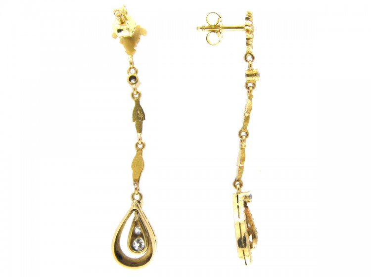 Austrian 14ct Gold & Diamond Edwardian Drop Earrings