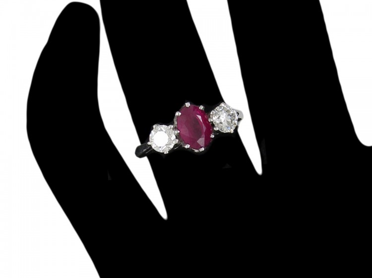 Ruby & Diamond Three Stone Ring
