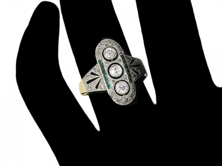 Emerald & Diamond Art Deco Ring