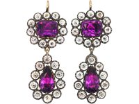 Georgian Amethyst Paste & White Paste Silver ​& Gold Drop Earrings