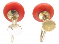Coral Bouton 9ct Gold Earrings