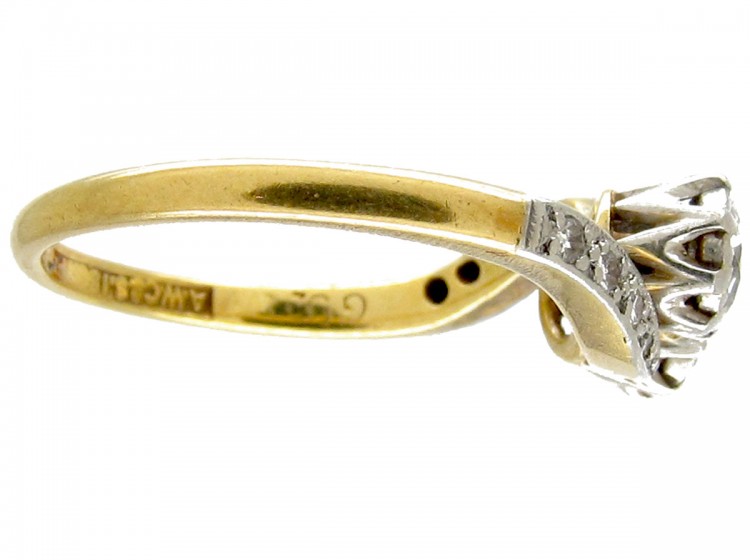 Art Nouveau Two Stone Diamond Crossover Ring