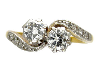 Art Nouveau Two Stone Diamond Crossover Ring