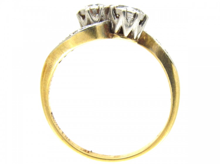 Art Nouveau Two Stone Diamond Crossover Ring