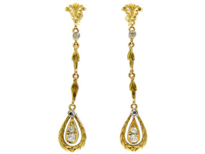 Austrian 14ct Gold & Diamond Edwardian Drop Earrings