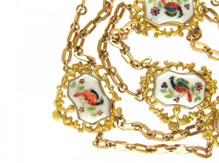 Regency Pinchbeck & Enamel Hoho Birds Necklace