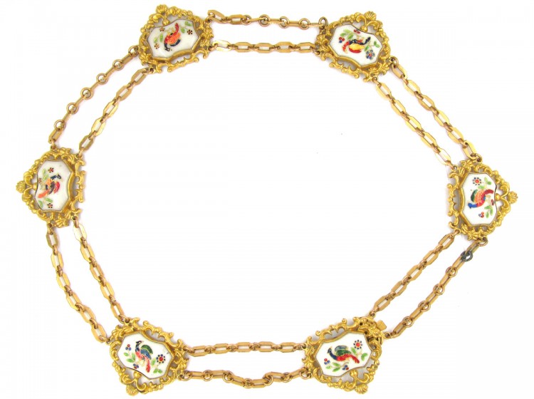 Regency Pinchbeck & Enamel Hoho Birds Necklace