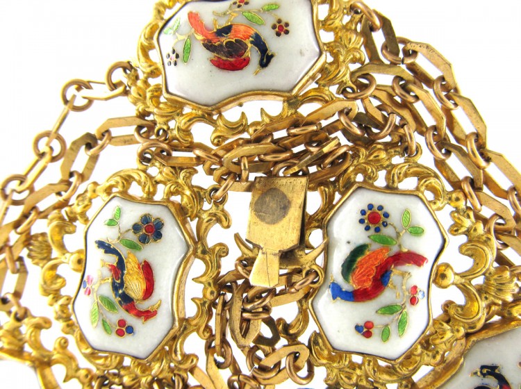 Regency Pinchbeck & Enamel Hoho Birds Necklace