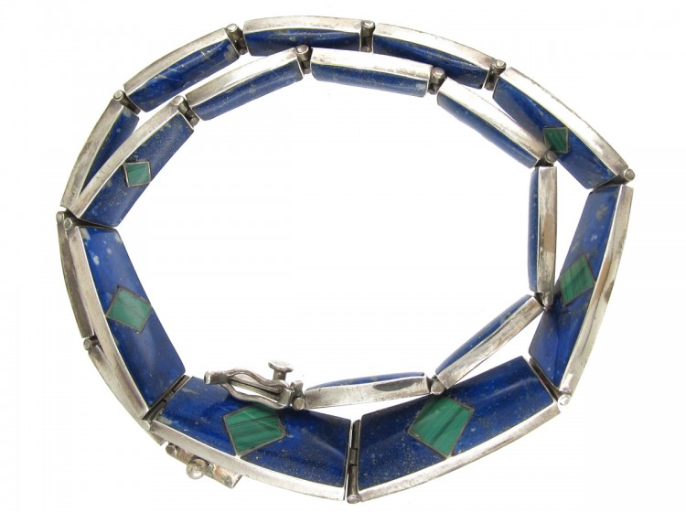 Lapis & Malachite Silver Mexican Necklace