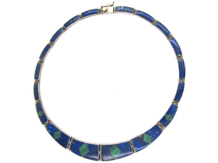 Lapis & Malachite Silver Mexican Necklace
