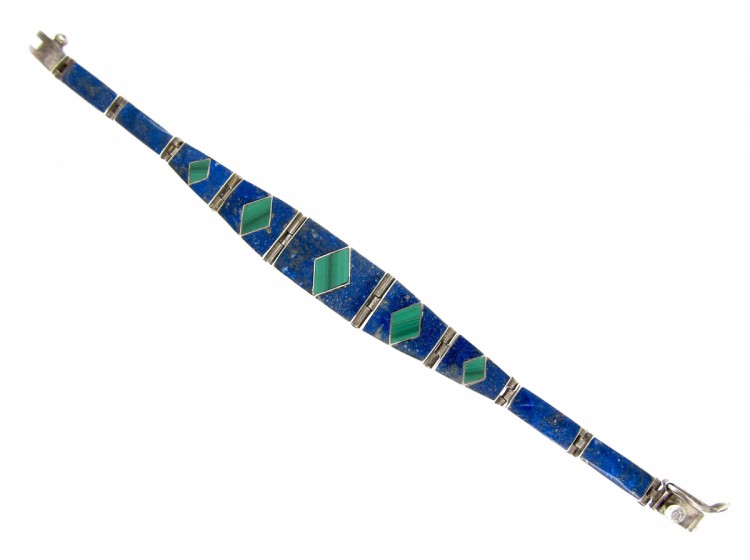 Malachite & Lapis Lazuli Silver Mexican Bracelet