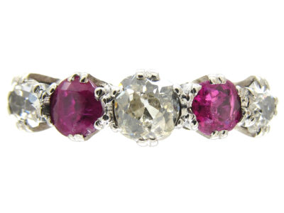 Art Deco Diamond & Ruby Five Stone Ring