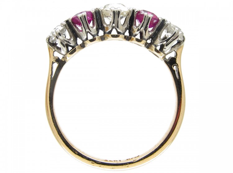 Art Deco Diamond & Ruby Five Stone Ring