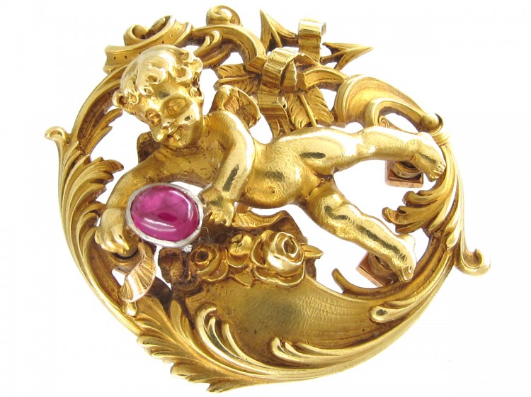 18ct Gold Rococo Cherub Love Brooch