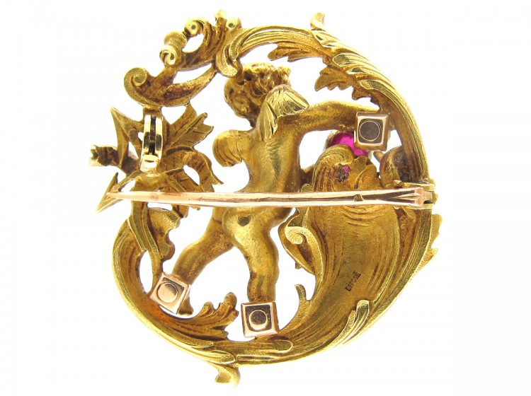 18ct Gold Rococo Cherub Love Brooch