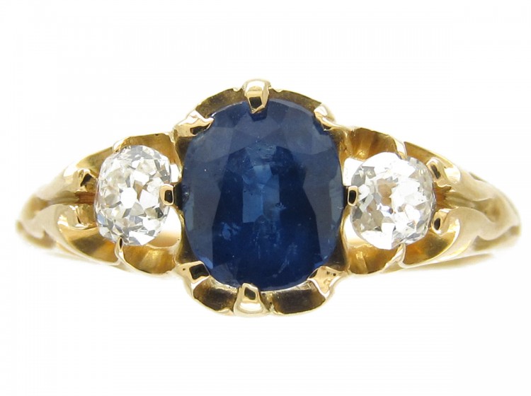 Sapphire & Diamond Three Stone Victorian Ring