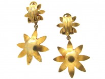 Victorian Silver Gilt ​& Coral Two Flower Earrings