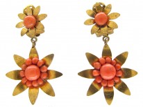 Victorian Silver Gilt ​& Coral Two Flower Earrings