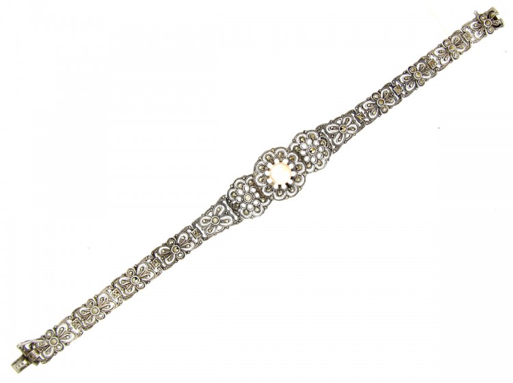 Silver, Marcasite & Pearl Bracelet