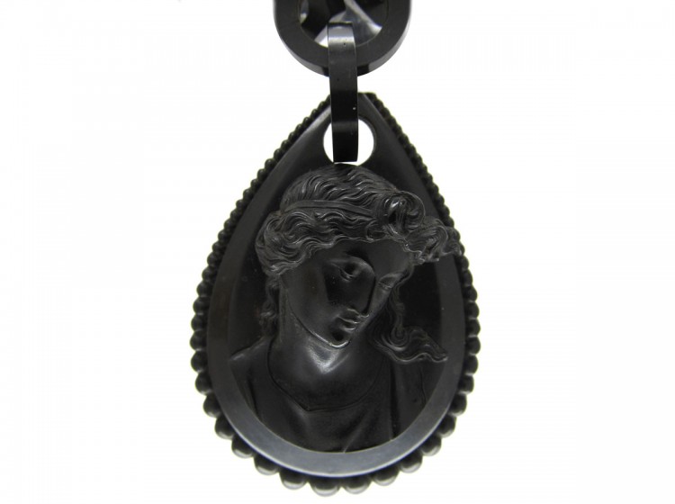 Vulcanite Victorian Cameo Necklace