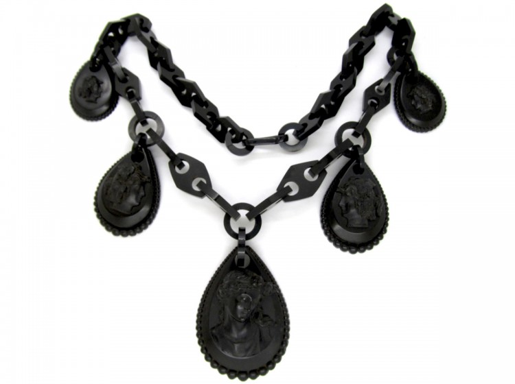 Vulcanite Victorian Cameo Necklace