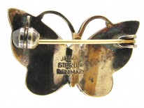 Small Silver Yellow Enamel Butterfly Brooch