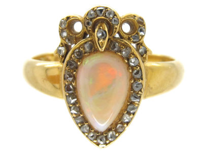Victorian Heart Shaped Opal & Diamond Ring
