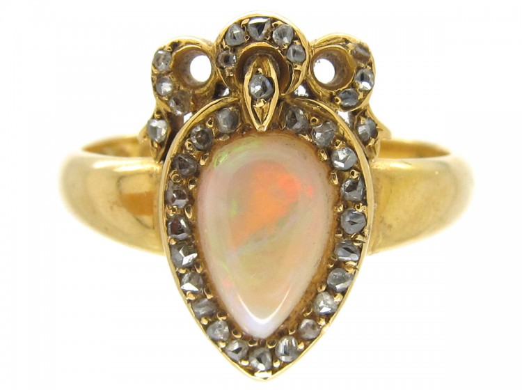 Victorian Heart Shaped Opal & Diamond Ring