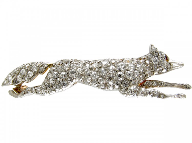 Diamond Set Edwardian Fox Brooch