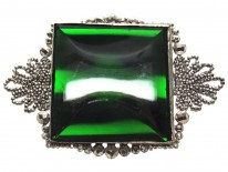 Georgian Cut Steel & Green Vauxhall Glass Brooch