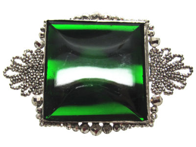 Georgian Cut Steel & Green Vauxhall Glass Brooch