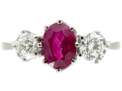 Ruby & Diamond Three Stone Ring