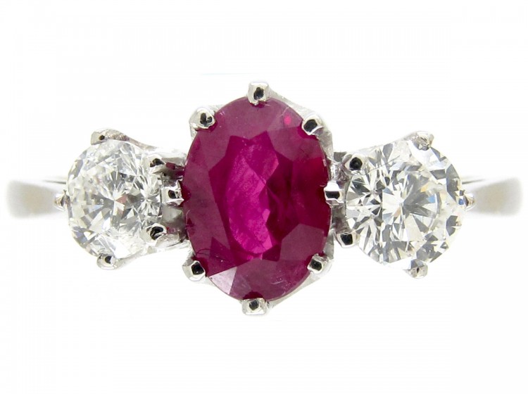 Ruby & Diamond Three Stone Ring