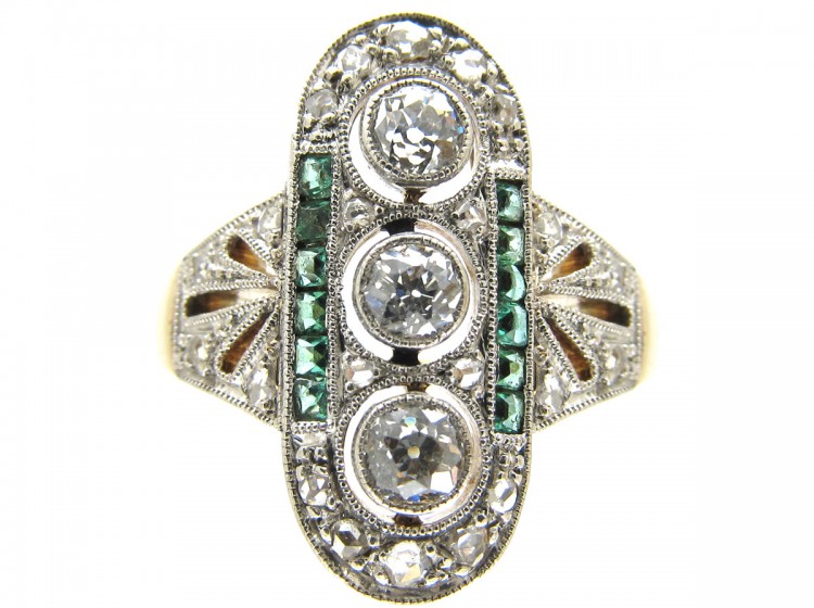Emerald & Diamond Art Deco Ring
