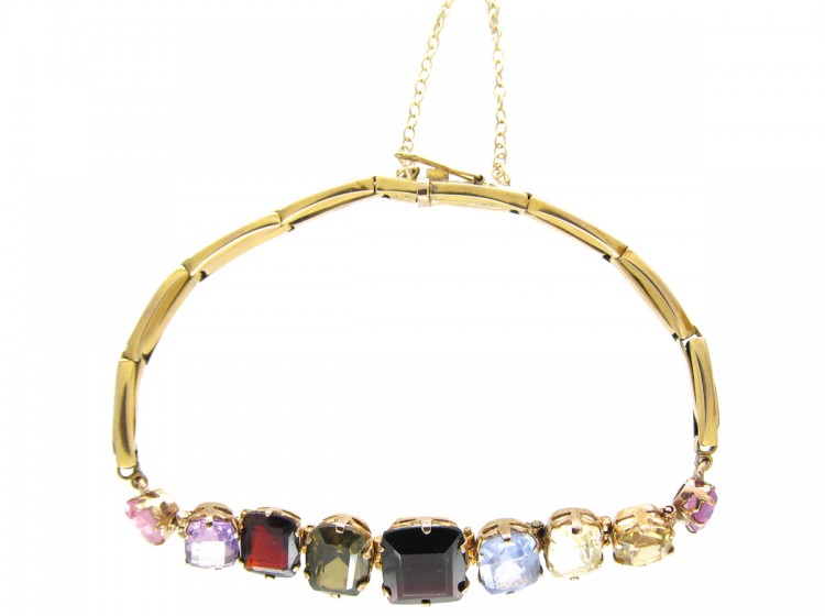 Multi Gem Stone Gold Edwardian Bracelet