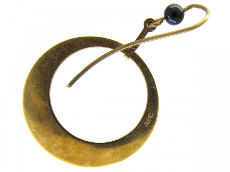 Art Deco Black Enamel Gold Hoop Earrings
