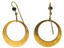 Art Deco Black Enamel Gold Hoop Earrings