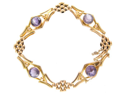 Edwardian Amethyst 9ct Gold Gate Bracelet