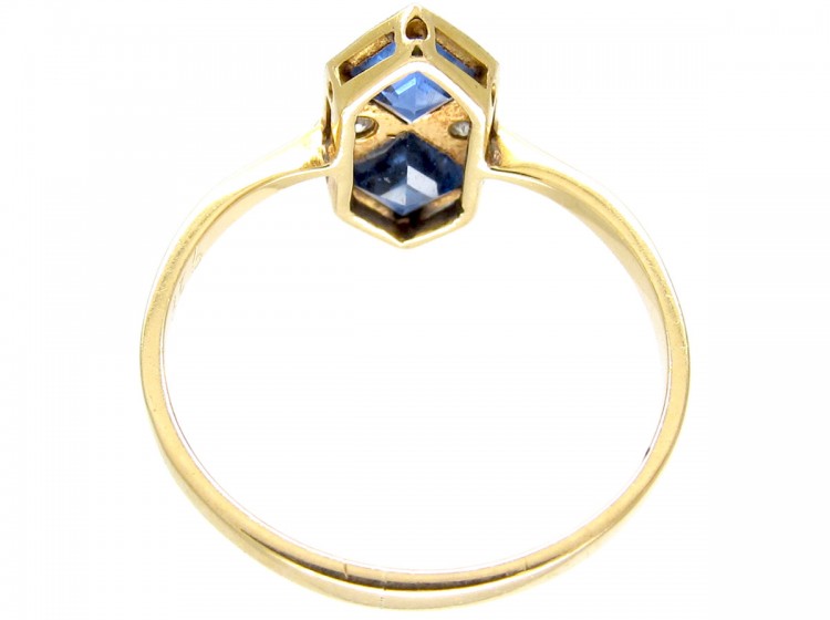 Art Deco Sapphire & Diamond Double Diamond Shaped Ring