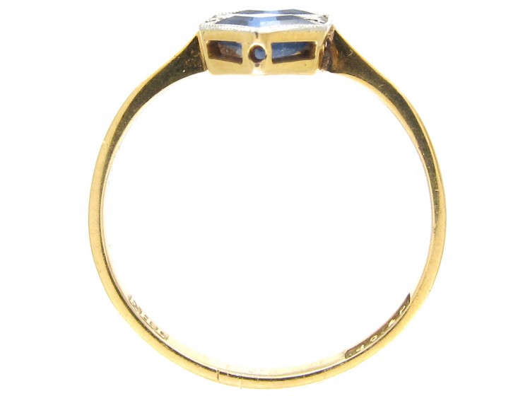 Art Deco Sapphire & Diamond Double Diamond Shaped Ring