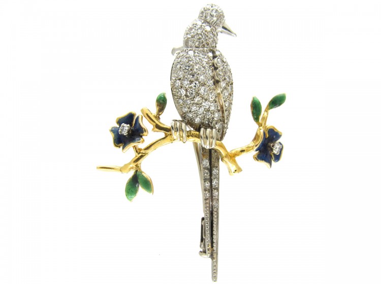 Diamond & Enamel Bird Brooch