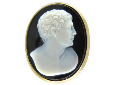 Neoclassical Sardonyx Intaglio Ring of a Grecian Man